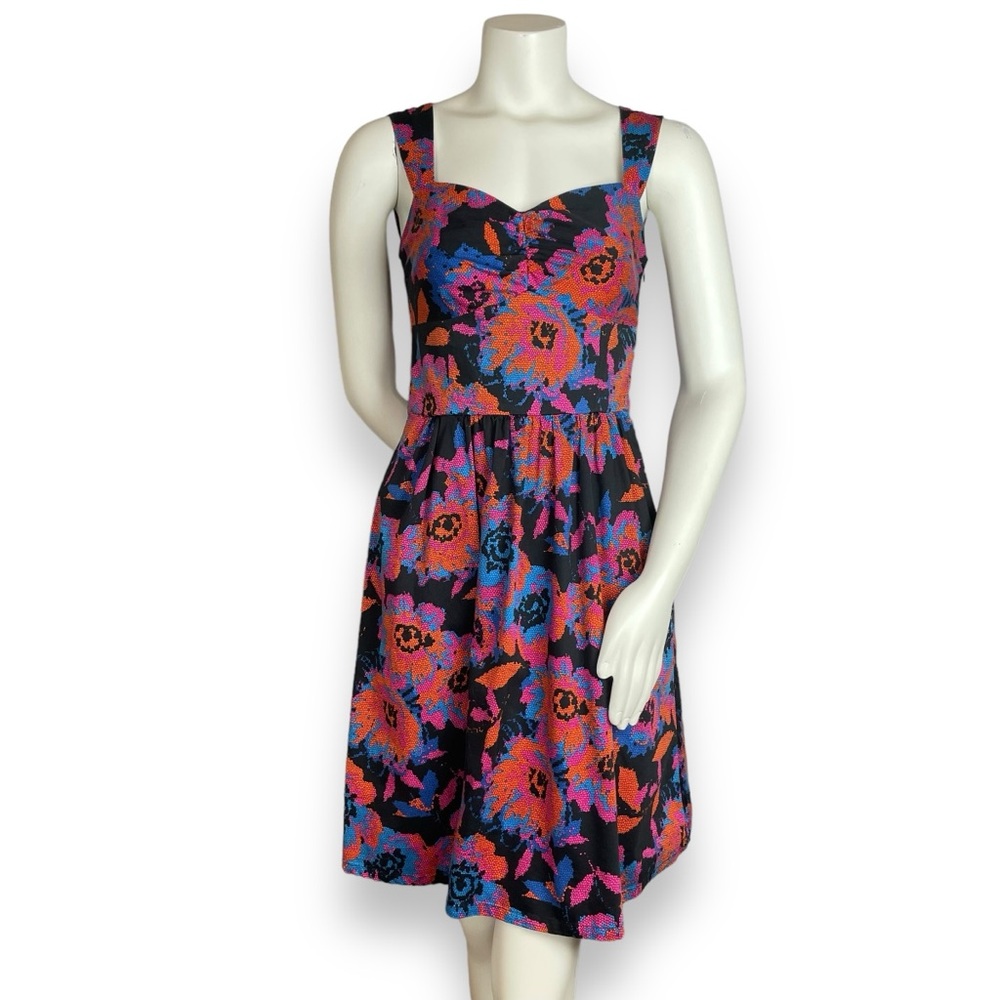 Romy Dress Fit and Flare Floral Sweetheart Neckline Retro Style Sleeveless Small